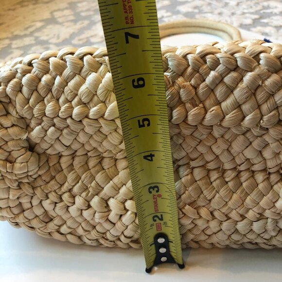 Love of Fashion,  Straw Beach Bag, Tote Bag, w/Red White & Blue PomPoms, NWT - Picture 8 of 10